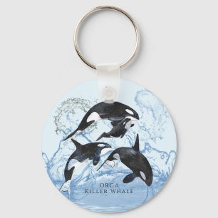 Incredible Black and White Watercolor Orcas Key Ring