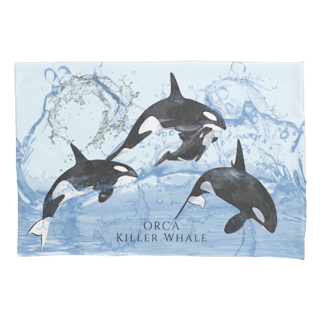 Incredible Black and White Watercolor Orcas Pillowcase (Front)
