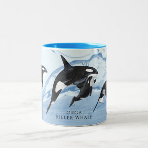 Incredible Black and White Watercolor Orcas Two-Tone Coffee Mug