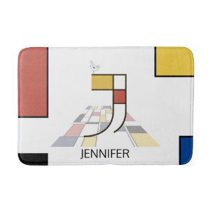 Incredible Neoplasticism Art Monogram. Letter J Bath Mat