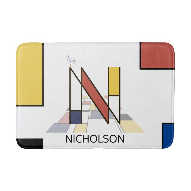 Incredible Neoplasticism Art Monogram. Letter N Bath Mat (Front)