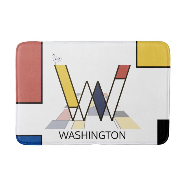 Incredible Neoplasticism Art Monogram. Letter W Bath Mat (Front)