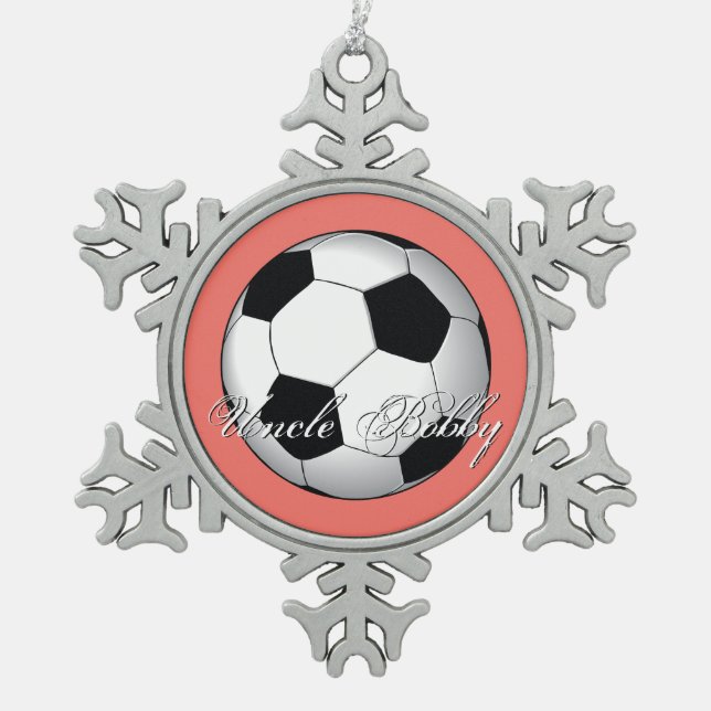 Incredible Soccer Sport Budget Monogram Snowflake Pewter Christmas Ornament (Front)