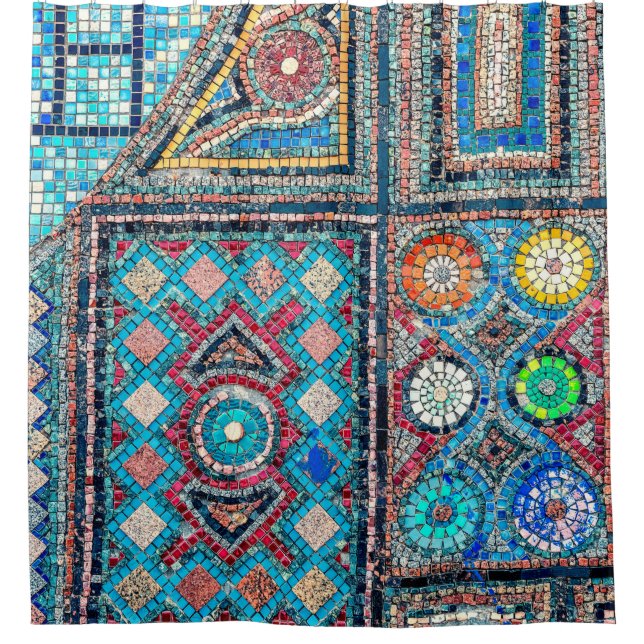 incredibly beautiful and vivid ancient mosaic on t shower curtain (Front)