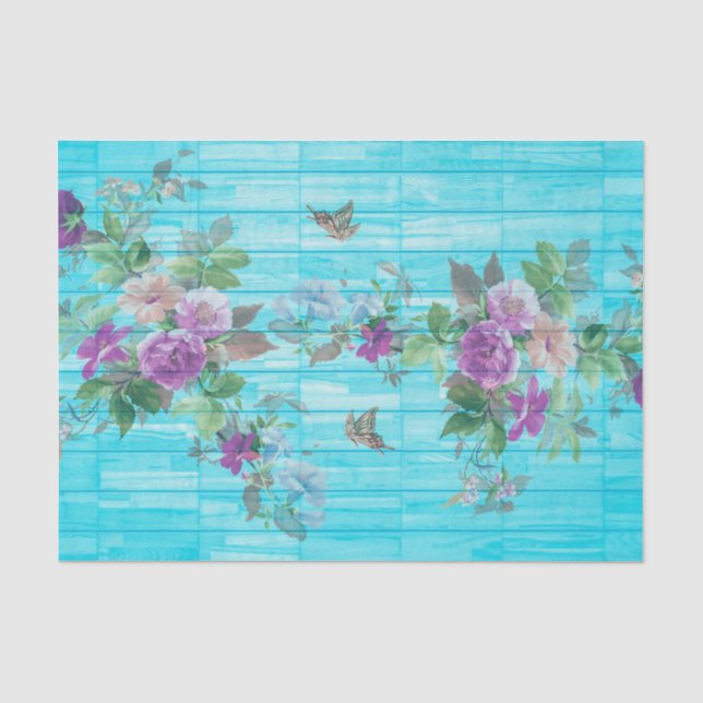 Incredibly Striking Turquoise Background Flowers Tissue Paper (Front)