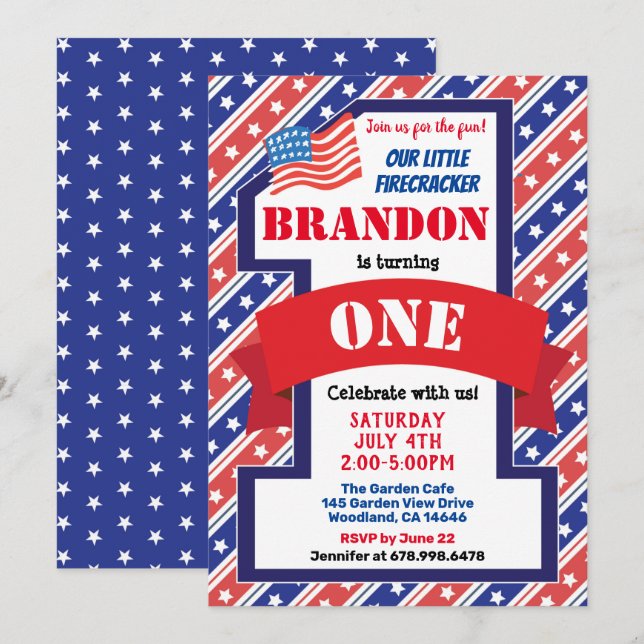 Independence Day 1st First Birthday Boy or Girl Invitation (Front/Back)