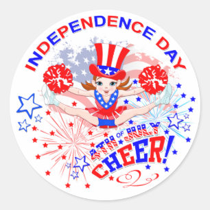 Independence Day, 4th July, Cheer Classic Round Sticker