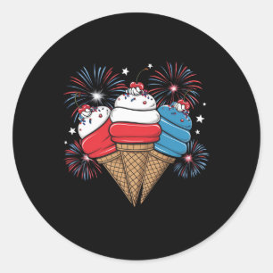 Independence Day 4th Of July Ice Cream Women Men K Classic Round Sticker