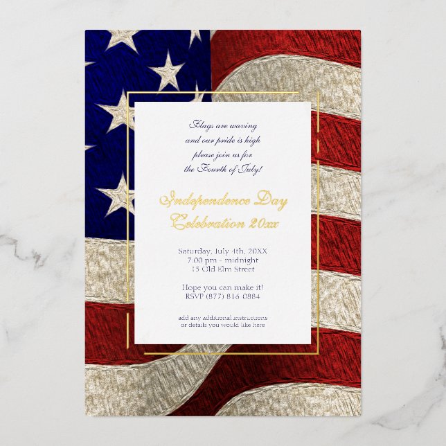 Independence Day 4th of US Flag Foil Invitation (Front)