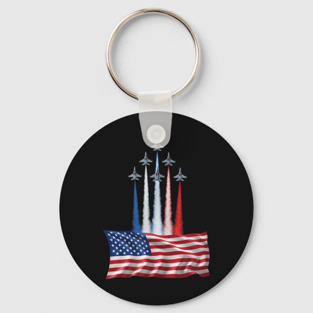 Independence Day American Flag Jet Planes Red Key Ring (Front)