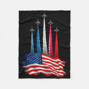 Independence Day American Flag Jet Planes Red Whit Fleece Blanket