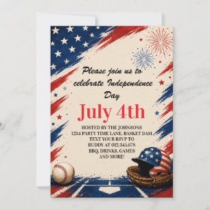 Independence Day Baseball Background Art Invitation