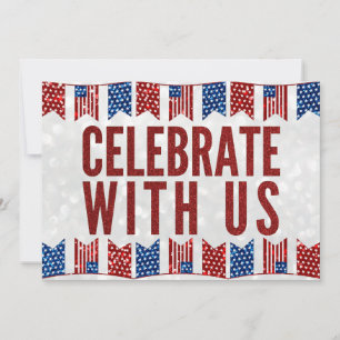 Independence Day BBQ July 4 Glitter Invitation