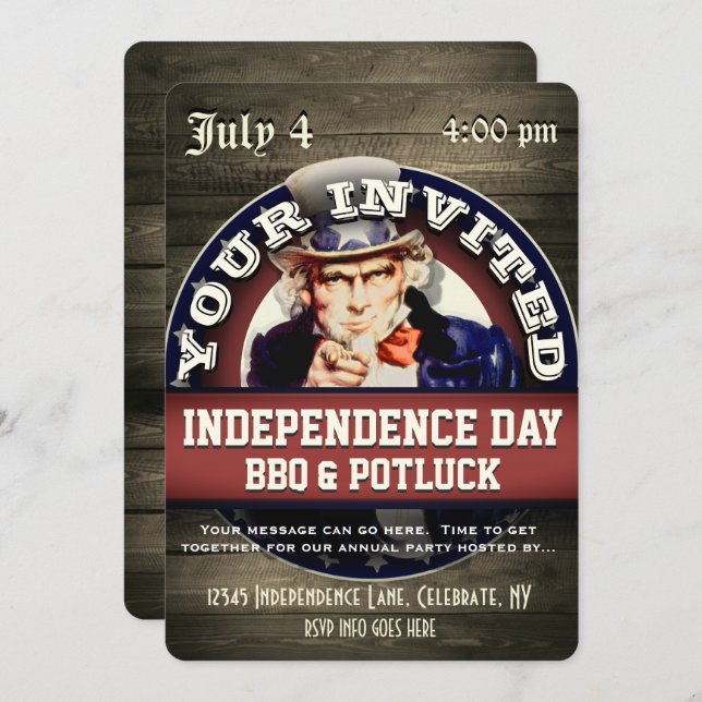 Independence Day BBQ Potluck Invitation (Front/Back)