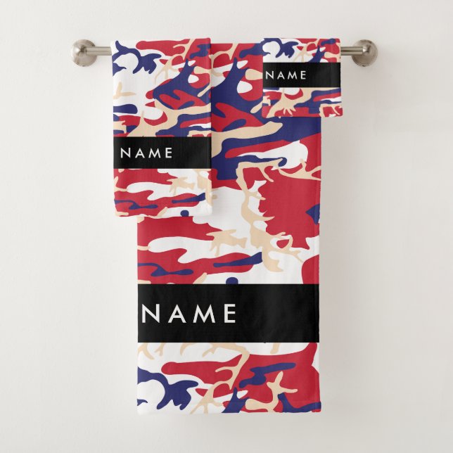 Independence day Camouflage Your name Personalise Bath Towel Set (Insitu)