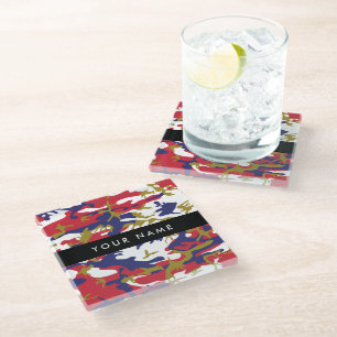 Independence day Camouflage Your name Personalise Glass Coaster