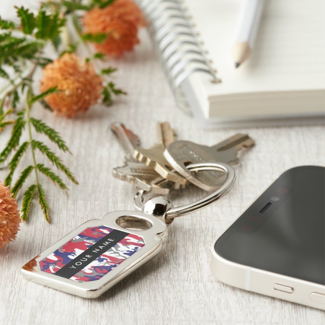 Independence day Camouflage Your name Personalise Key Ring (Side)