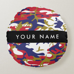 Independence day Camouflage Your name Personalise Round Cushion