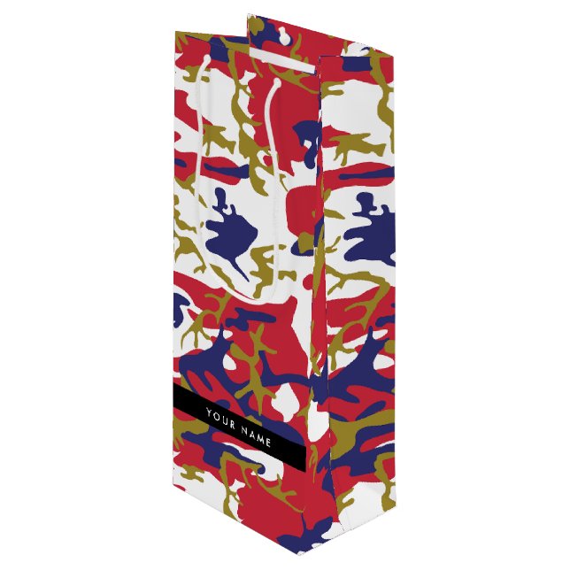 Independence day Camouflage Your name Personalise Wine Gift Bag (Front Angled)