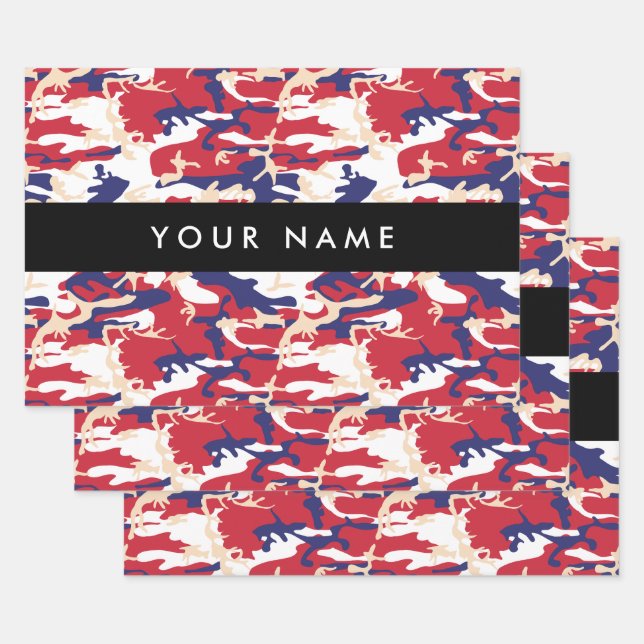 Independence day Camouflage Your name Personalise Wrapping Paper Sheet (Set)