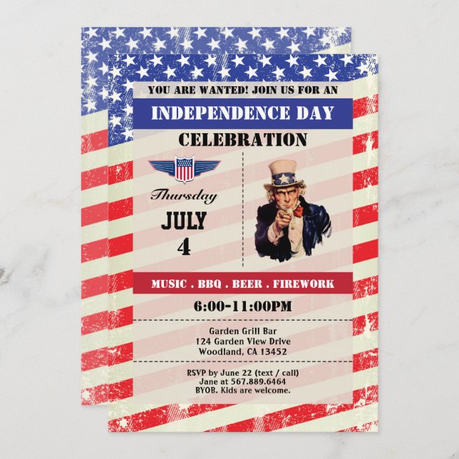 Independence Day celebration invite. 4th of July Invitation (Front/Back)