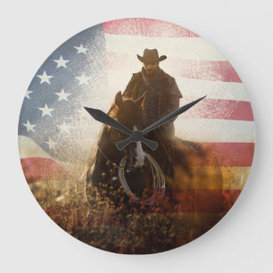 Independence Day cowboy image. Large Clock