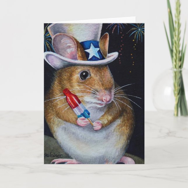 Independence Day Field Mouse No. 2 Watercolor Art Card (Front)