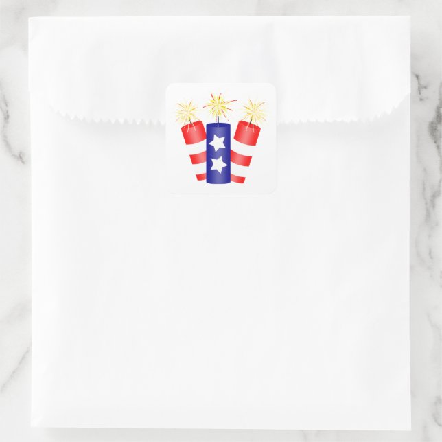 Independence Day Firecrackers Square Sticker (Bag)
