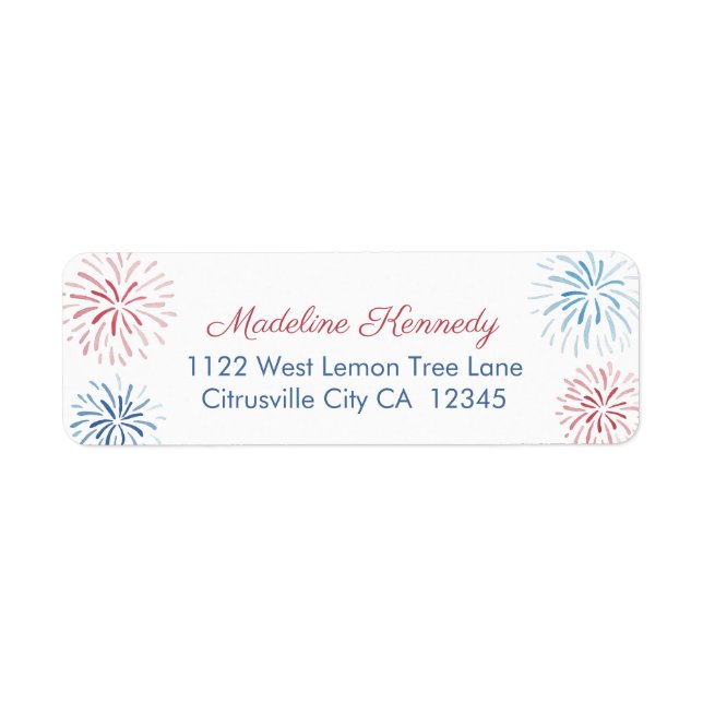 Independence Day Firework Bursts Return Address Label (Front)
