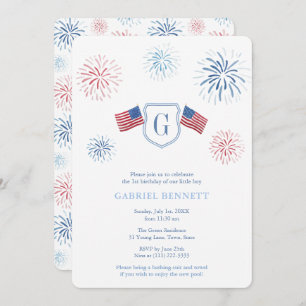 Independence Day Fireworks 1st Birthday Party Invitation