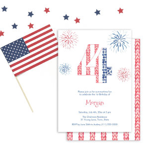 Independence Day Fireworks 4th Birthday Party Invitation