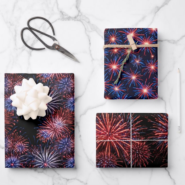 Independence Day Fireworks 4th of July Wrapping Paper Sheet (Front)