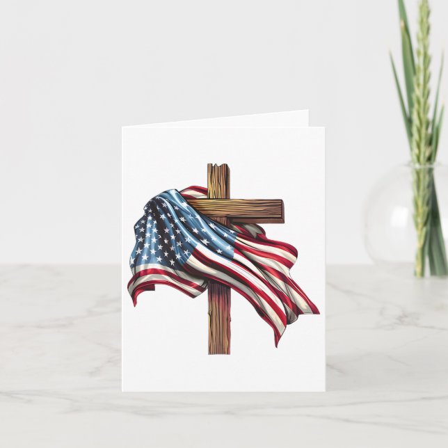 Independence Day Flag Cross Print  Card (Front)