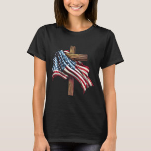 Independence Day Flag Cross Print T-Shirt