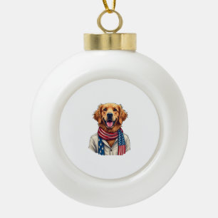 Independence Day Golden Retriever Vintage Shirt 2 Ceramic Ball Christmas Ornament