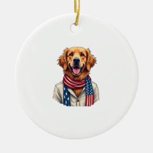 Independence Day Golden Retriever Vintage Shirt 2 Ceramic Ornament