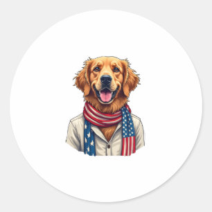 Independence Day Golden Retriever Vintage Shirt 2 Classic Round Sticker