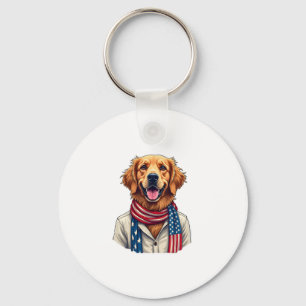 Independence Day Golden Retriever Vintage Shirt 2 Key Ring
