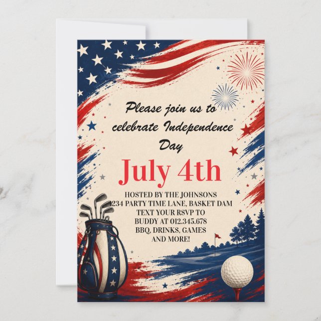 Independence Day Golf Background Art Invitation (Front)