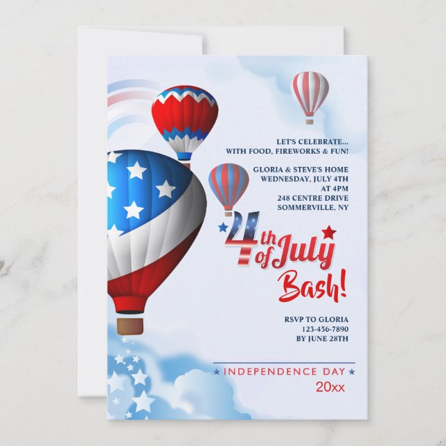 Independence Day Hot Air Balloons Invitation (Front)