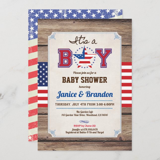 Independence Day it's a baby boy shower rustic Invitation (Front/Back)