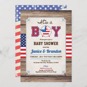 Independence Day it's a baby boy shower rustic Invitation