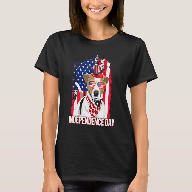 Independence Day Jack Russell Flag 4th July T-Shirt (Front)