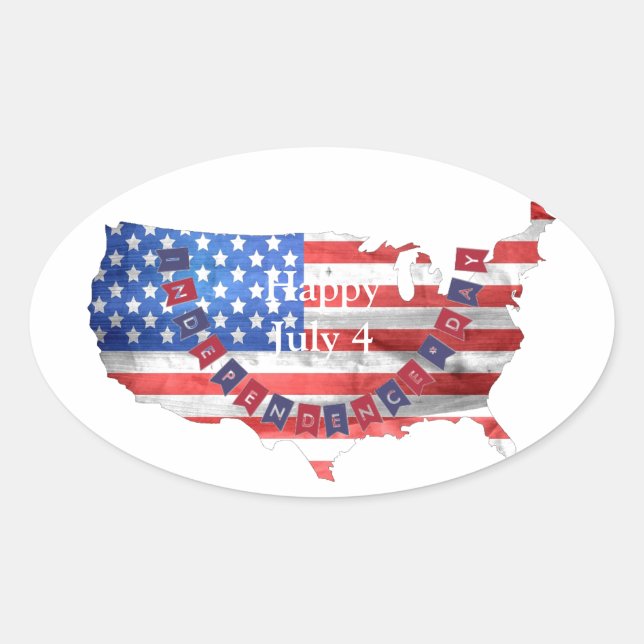 Independence Day July 4 American Flag USA Country Oval Sticker (Front)