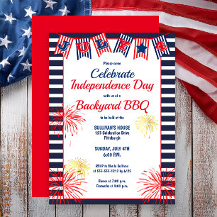 Independence Day July 4th Bunting Backyard BBQ Invitation