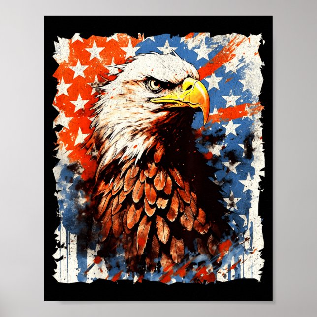 Independence Day July 4th Eagle American Flag Poster (Front)