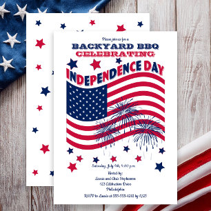 Independence Day July 4th Party - Waving Flag Invitation