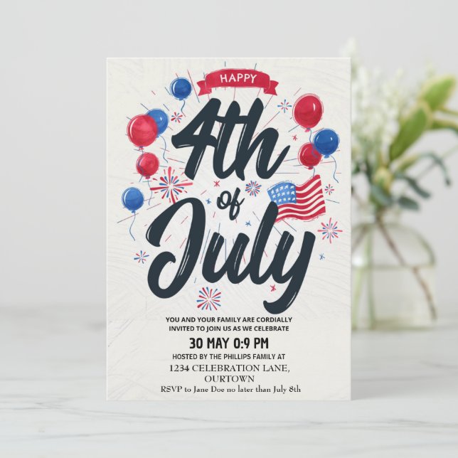  Independence Day July 4th Patriotic Invitation (Standing Front)