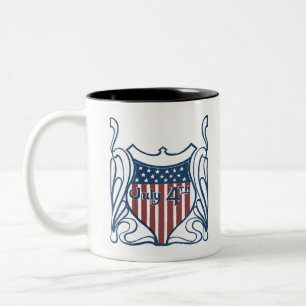 Independence Day July 4th Vintage Shield w/Stars Two-Tone Coffee Mug