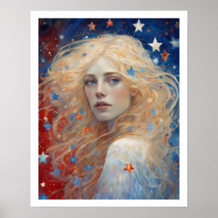 Independence Day July 4th Woman Fireworks Art Deco Poster